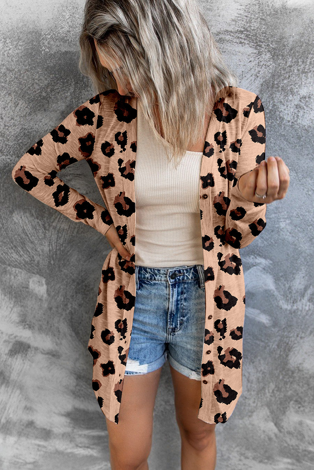 Leopard printed open front cardigan