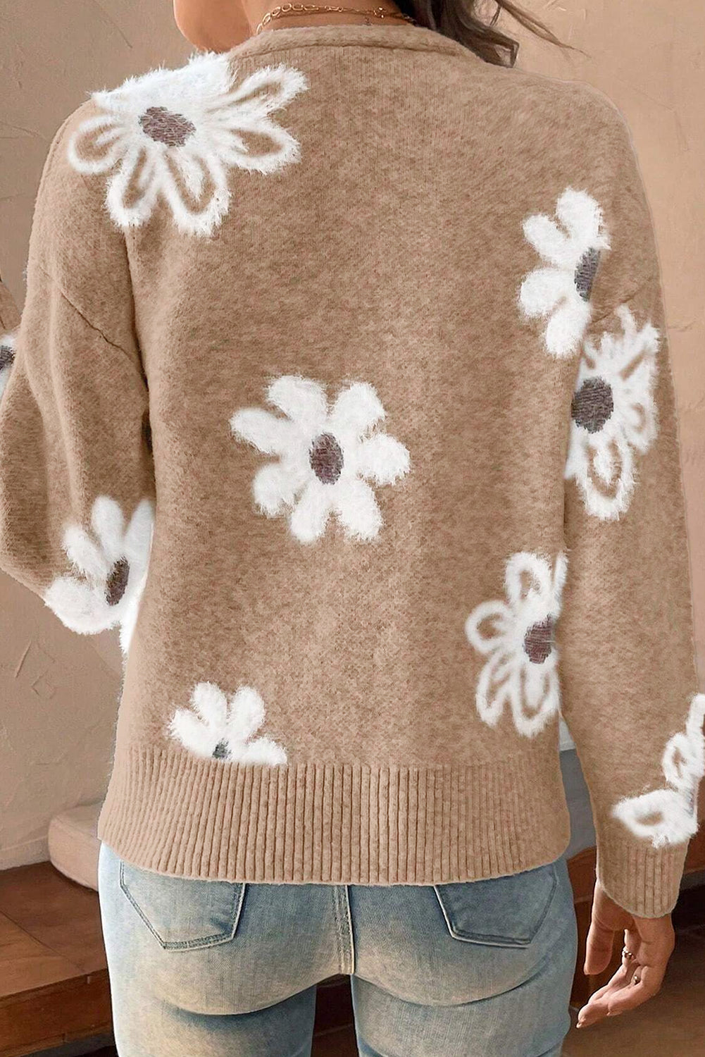 Smoke Gray Floral print V necked knitted button up cardigan