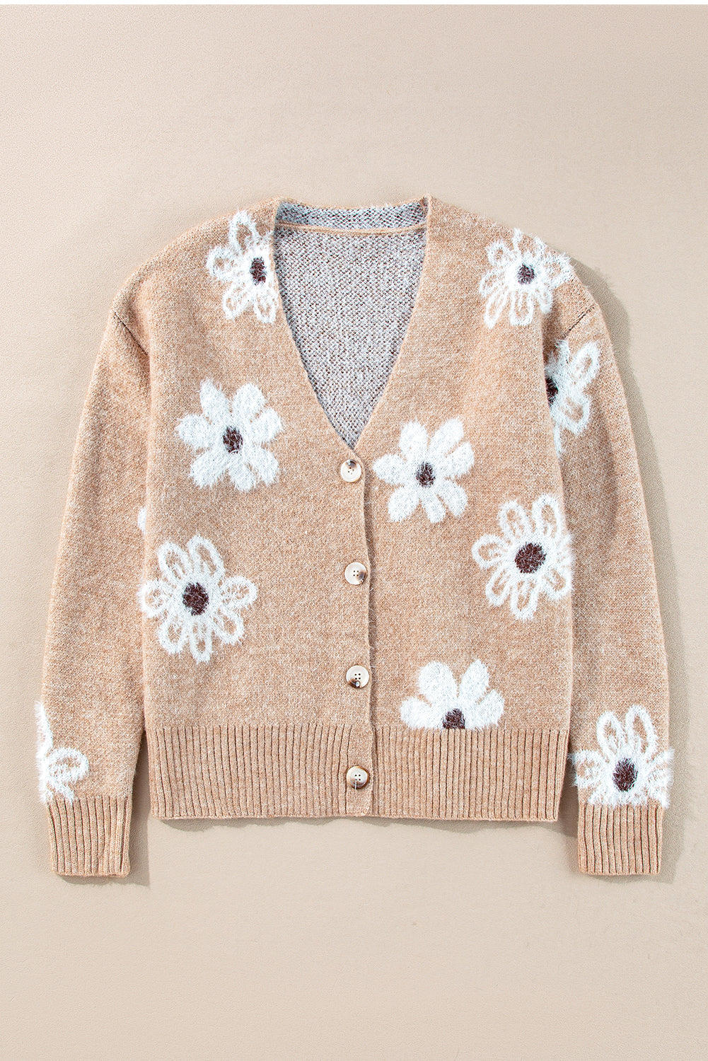 Smoke Gray Floral print V necked knitted button up cardigan