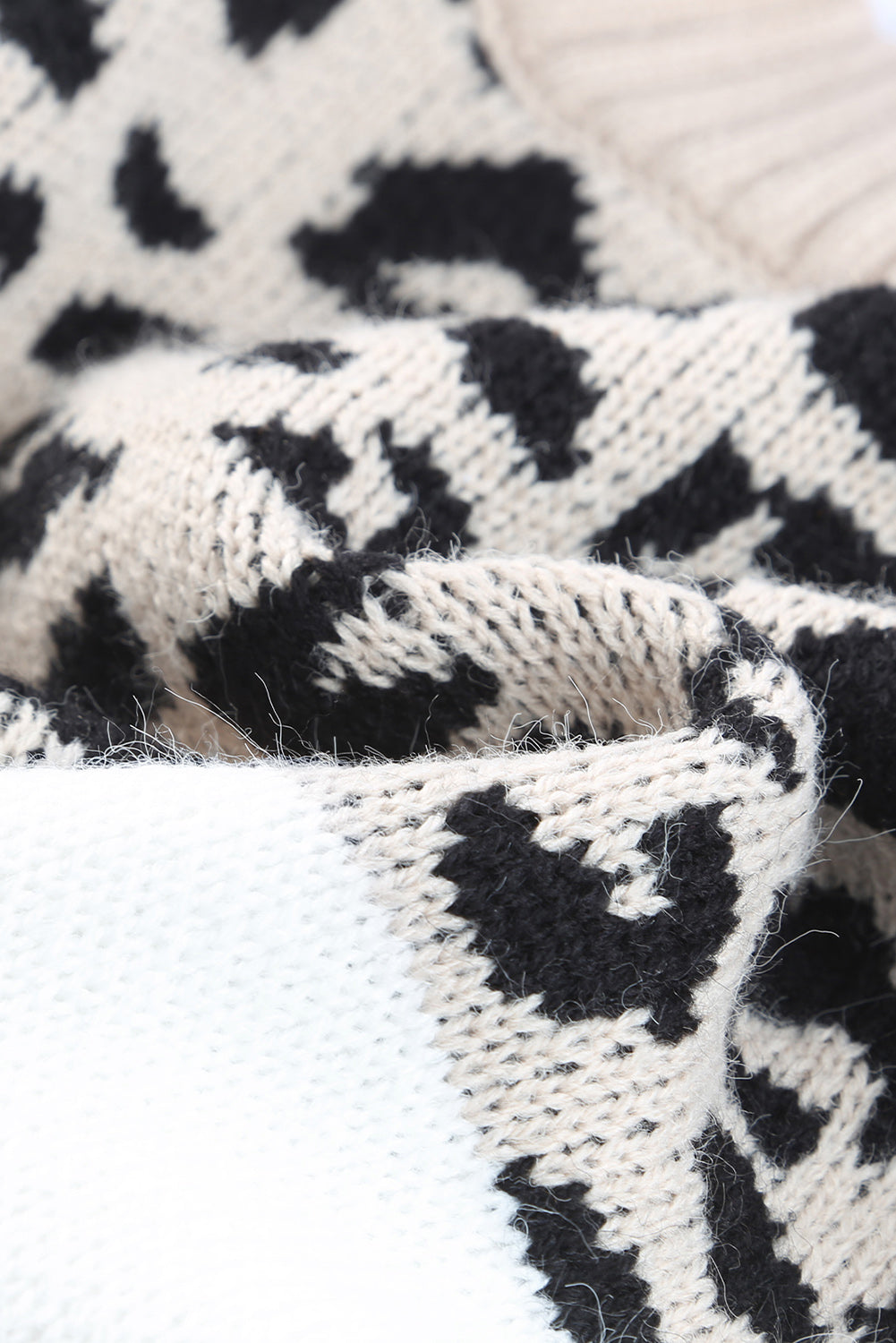 Khaki Leopard Color Block Long Sleeved Sweater