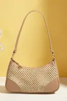 haki Straw Woven PU Leather Patchwork Shoulder Bag