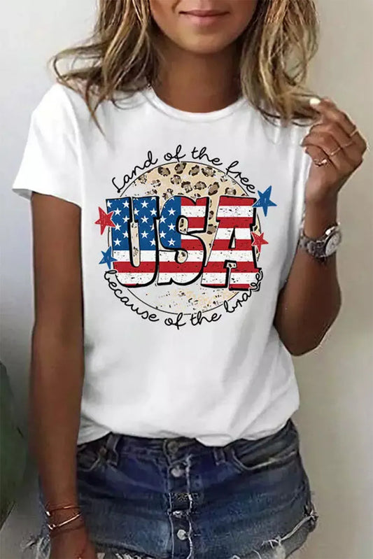 White USA Flag Slogan Graphic T-shirt White USA Flag Slogan Graphic T-shirt