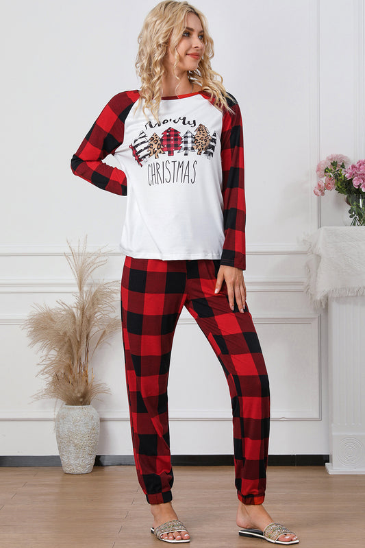 Fiery red plaid Merry Christmas pajamas/loungewear set