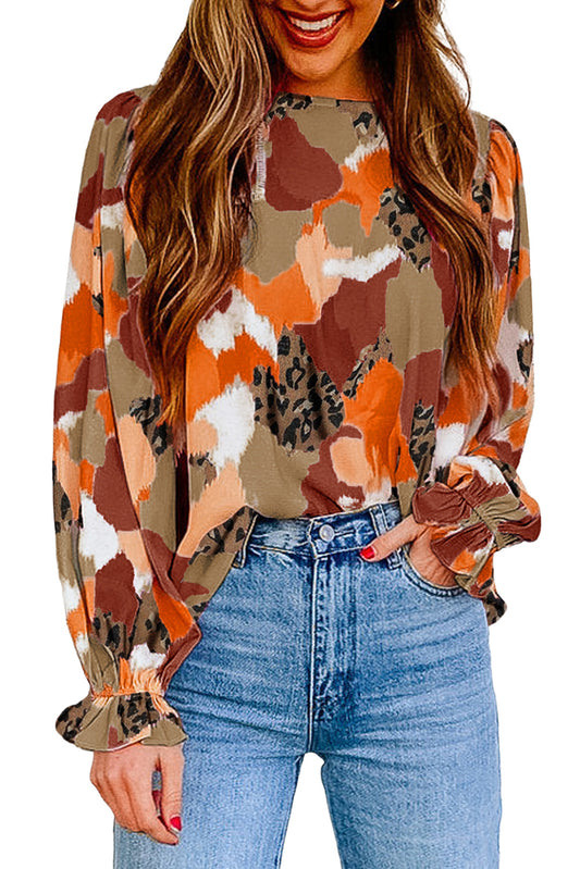 Abstract printed long sleeve blouse