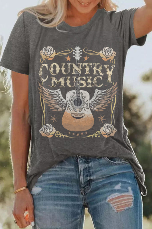 Gray Country Music Guitar Graphic Tee