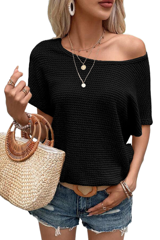 Black Draped open backed textured Tee