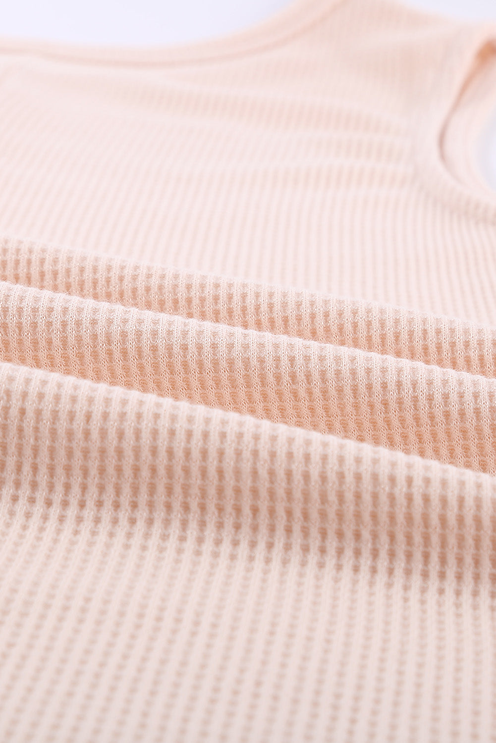 Apricot Pink Crew Neck Waffle Tank Top