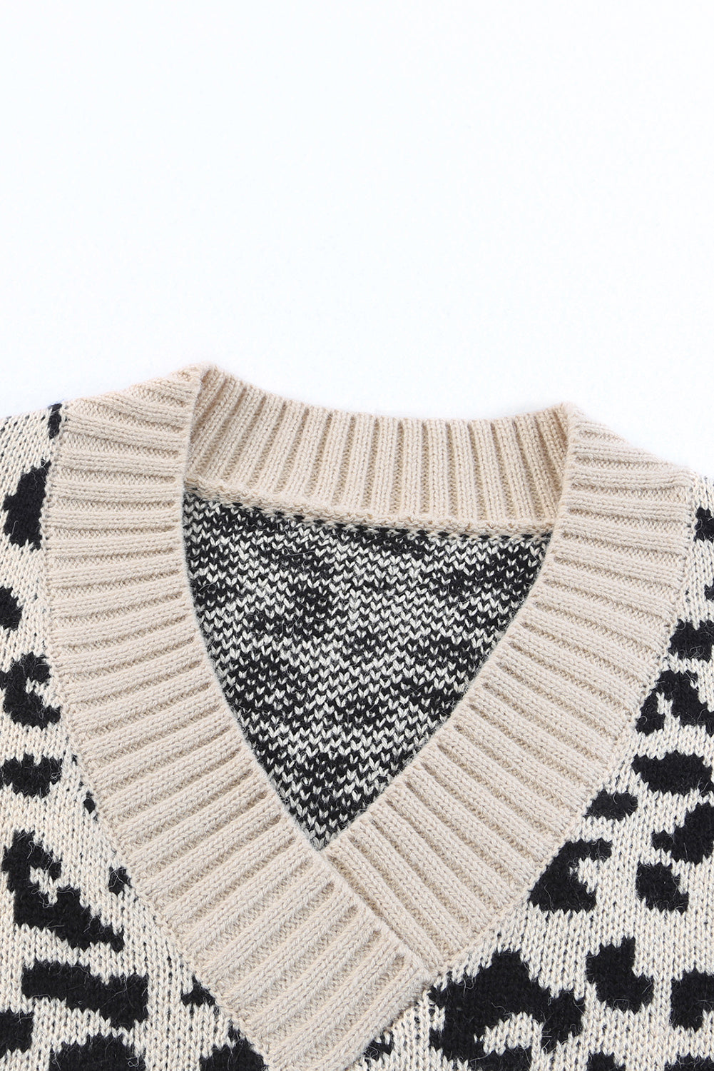 Khaki Leopard Color Block Long Sleeved Sweater