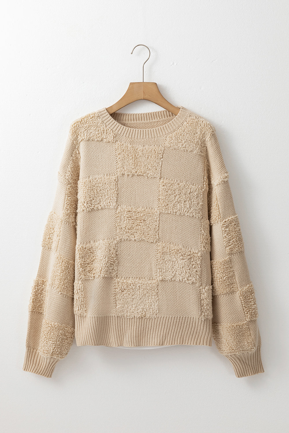 Parchment Checkered Shepra Crew Neck loose Sweater