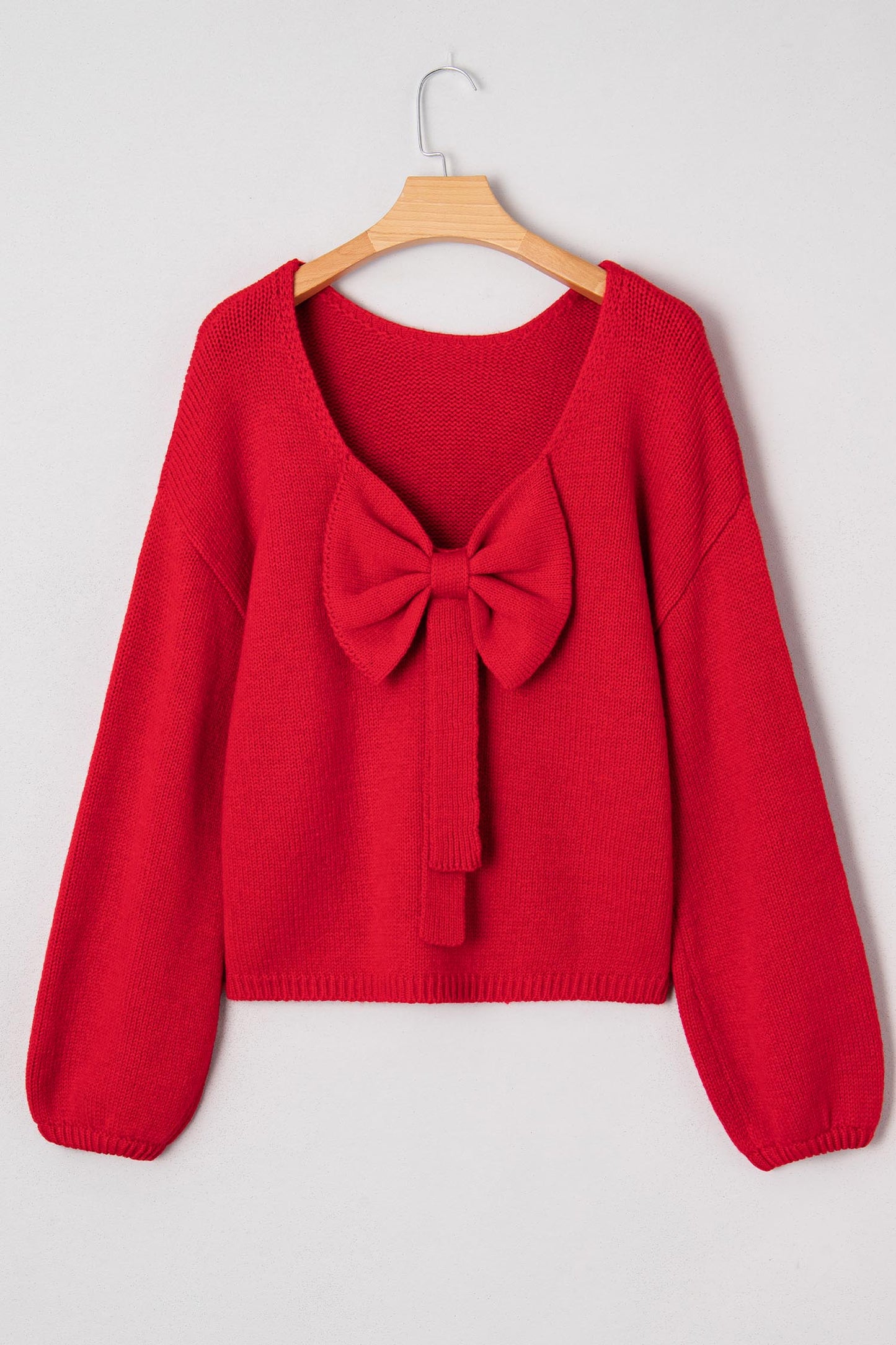 Open back detail soft red sweater, long sleeve