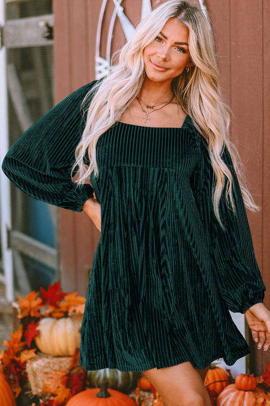 Emerald Green Tie Back square neck velvet Babydoll dress