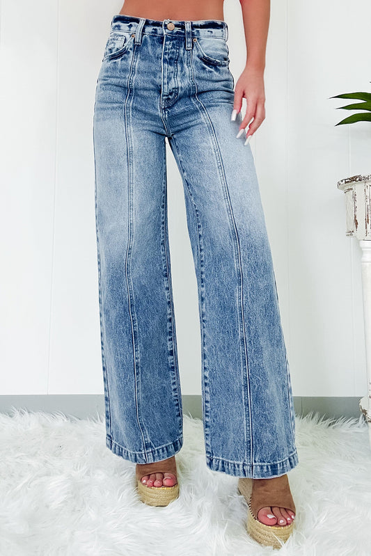 Dusk Blue central seamed wide leg high waist jeans