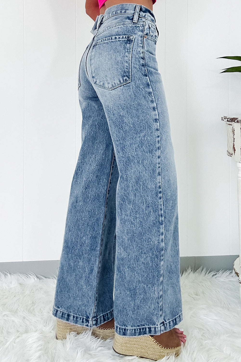 Dusk Blue central seamed wide leg high waist jeans