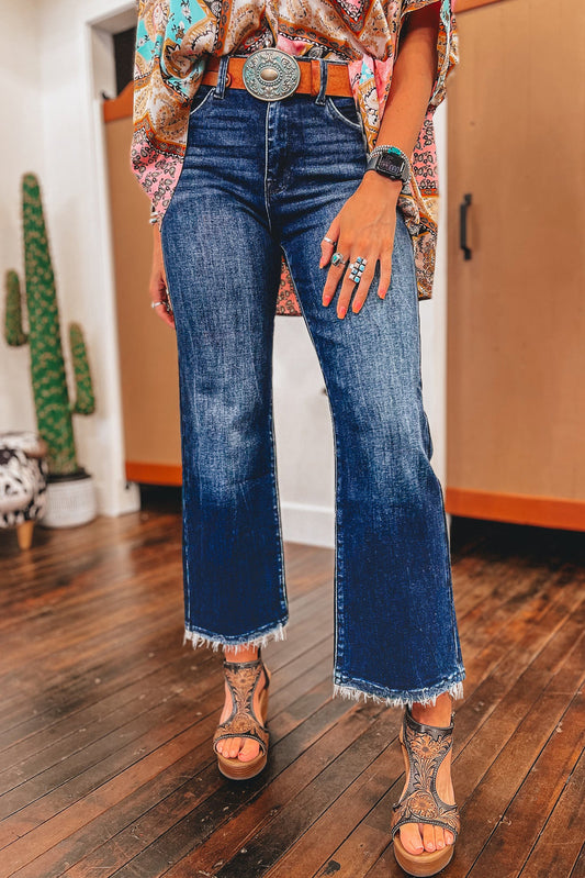 Sail Blue Mineral Wash raw hem high waist flared jean