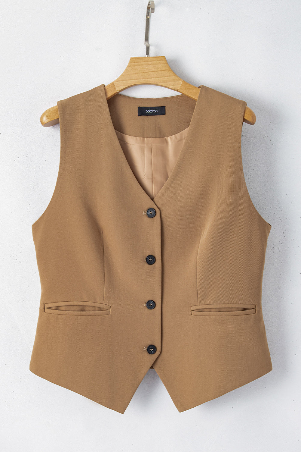 Chestnut Solid color button up V neck vest suit vest
