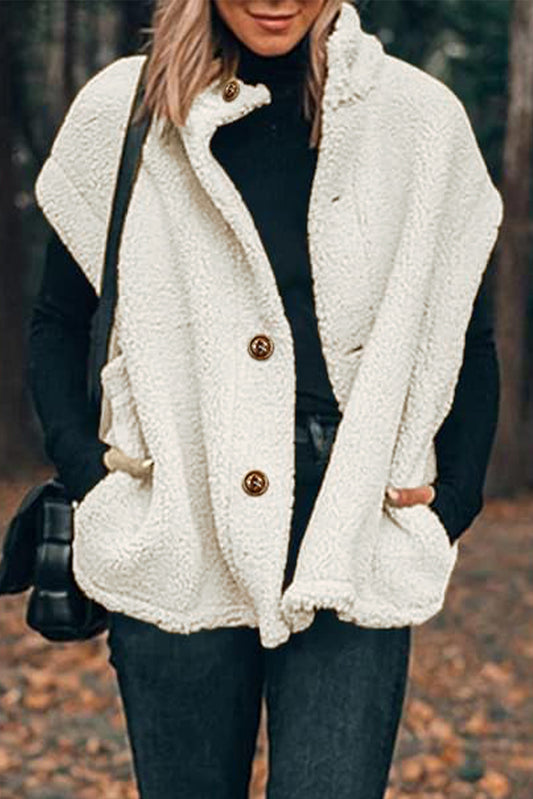 Beige Sherpa stand collar jacket vest