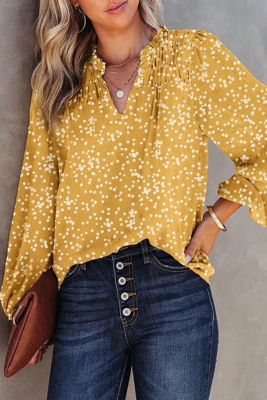 Yellow Split Neck Crinkled Blouse